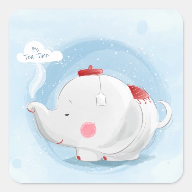 Adesivo Quadrado Elefante personalizado de formação de aquarelas (Frente)