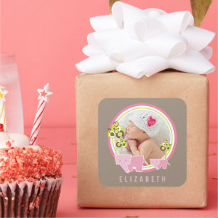 Adesivo Quadrado Elefantes Rosa Família Caprichosa Menina Bebê Foto