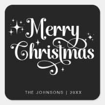 Elegan Black Merry Christmas Retro Script Personal