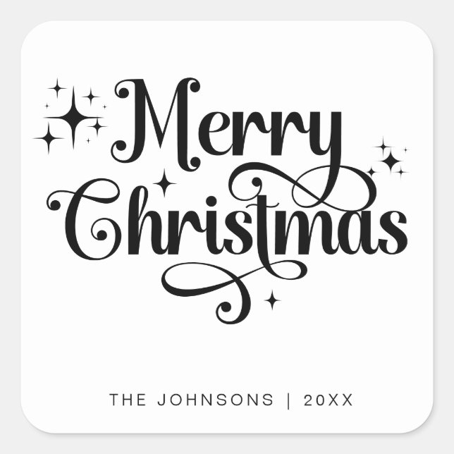 Adesivo Quadrado Elegan Black & White Merry Christmas Script Person (Frente)
