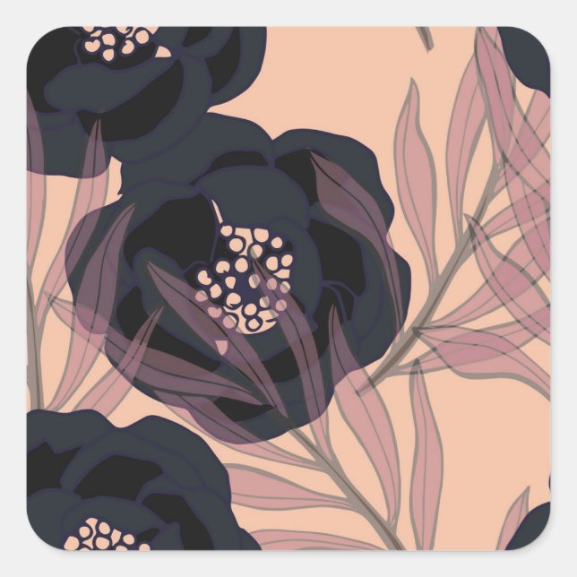Adesivo Quadrado Elegância abstrata floral, fundo artístico. (Frente)