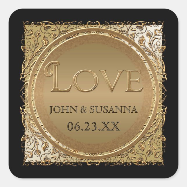 Adesivo Quadrado Elegância de empate preto, Chá de casamento adesiv (Frente)