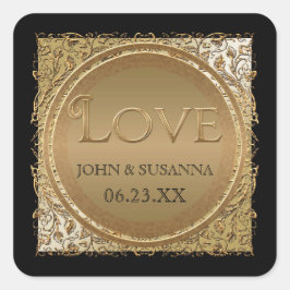 Adesivo Quadrado Elegância de empate preto, Chá de casamento adesiv