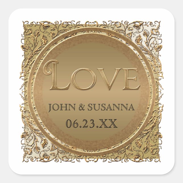 Adesivo Quadrado Elegância de empate preto, Chá de casamento adesiv (Frente)