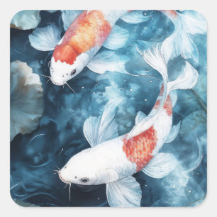 Adesivo Quadrado Elegância dupla das reflexões Koi e Lotus