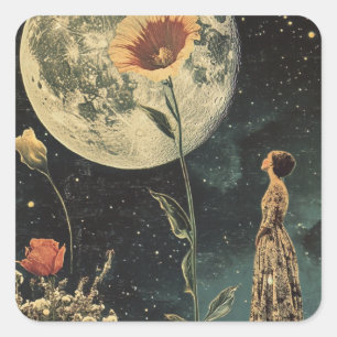 Adesivo Quadrado Elegância Lua - Mulher com Lua