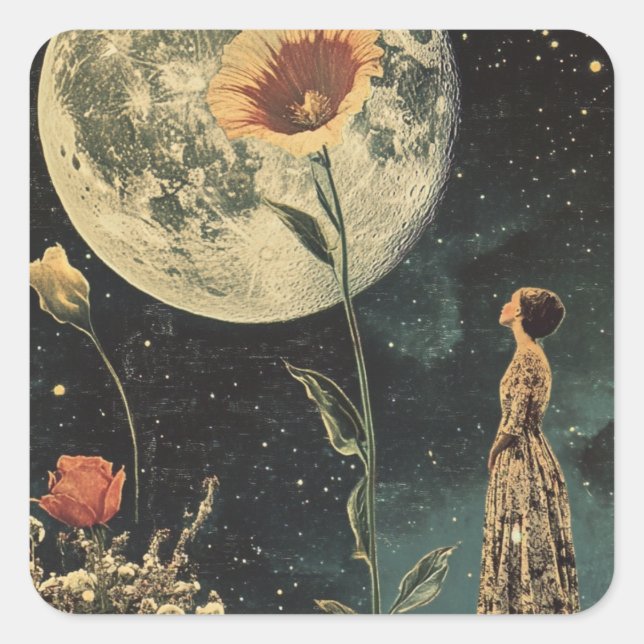 Adesivo Quadrado Elegância Lua - Mulher com Lua (Frente)