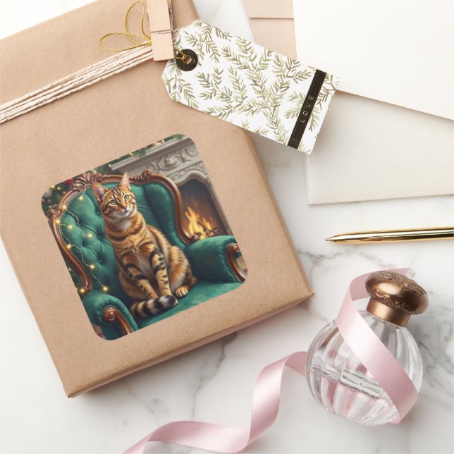 Adesivo Quadrado Elegant Abyssinian Cat Regal Holiday Portrait Art (Presentear)