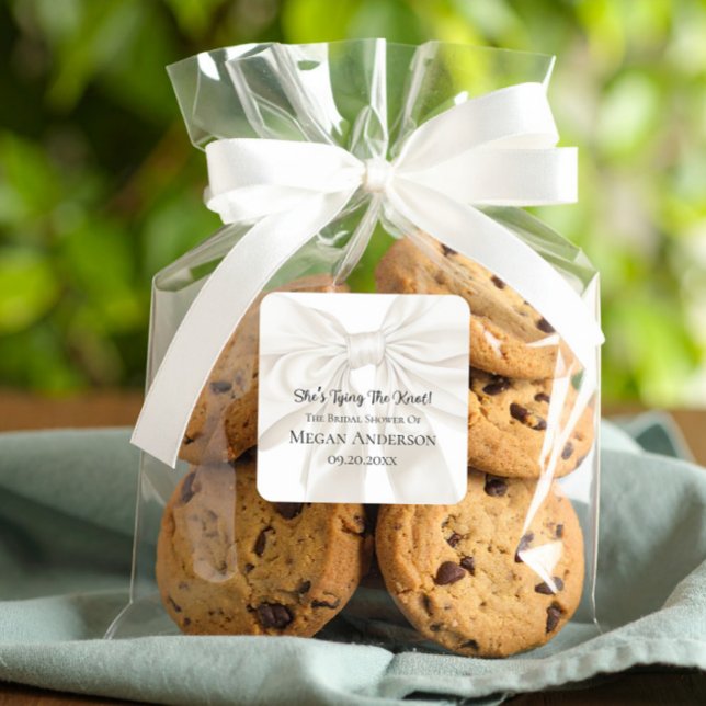 Adesivo Quadrado Elegant and Simple Bow Theme Wedding Shower (Criador carregado)