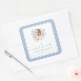Adesivo Quadrado Elegant Baby Blue Boy Photo Baptism