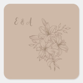 Adesivo Quadrado Elegant Beige Floral Wedding