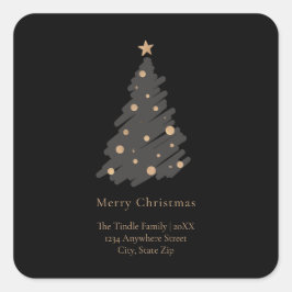Adesivo Quadrado Elegant Black Grey Gold Script Christmas Tree
