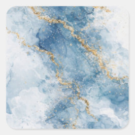 Adesivo Quadrado Elegant Blue Gold Glitter Abstract Flow           