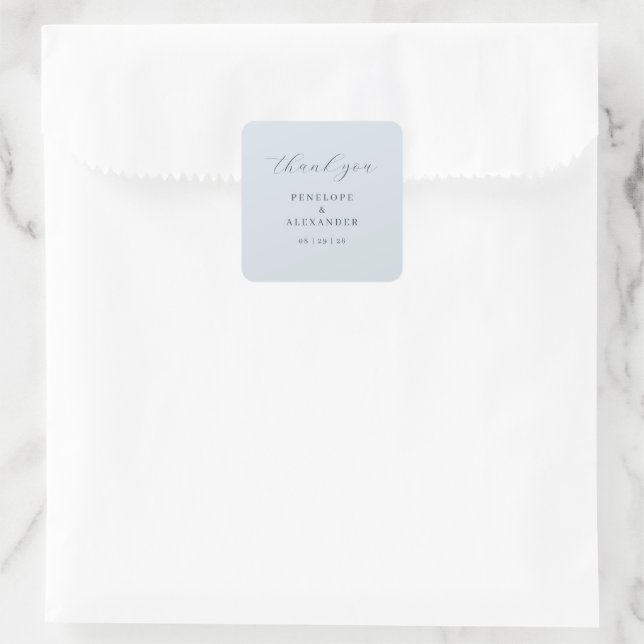 Adesivo Quadrado Elegant Blue Thank You Card (Bolsa)