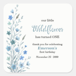 Adesivo Quadrado Elegant Blue Wildflower 1st Birthday Party