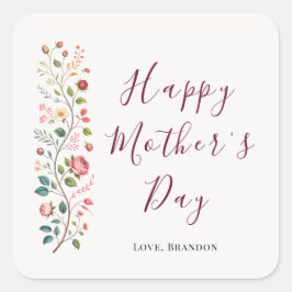 Adesivo Quadrado Elegant Botanical Vine Mothers Day Sticker