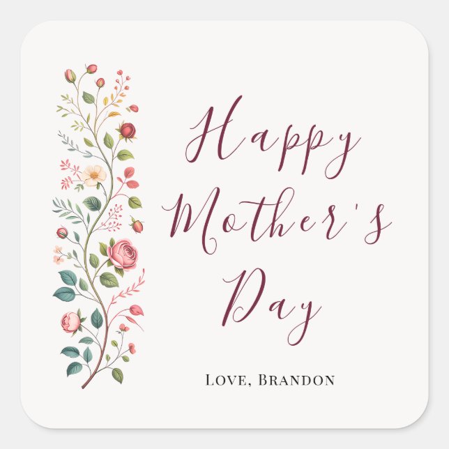 Adesivo Quadrado Elegant Botanical Vine Mothers Day Sticker (Frente)