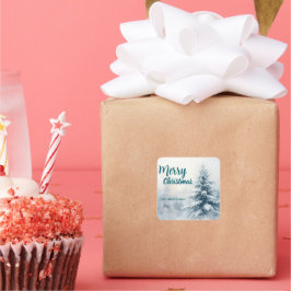 Adesivo Quadrado Elegant Christmas Xmas winter pine tree forest Hol