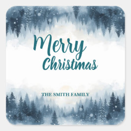 Adesivo Quadrado Elegant Christmas Xmas winter pine tree forest Hol