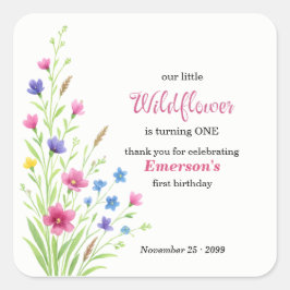 Adesivo Quadrado Elegant Colorful Wildflower 1st Birthday Party