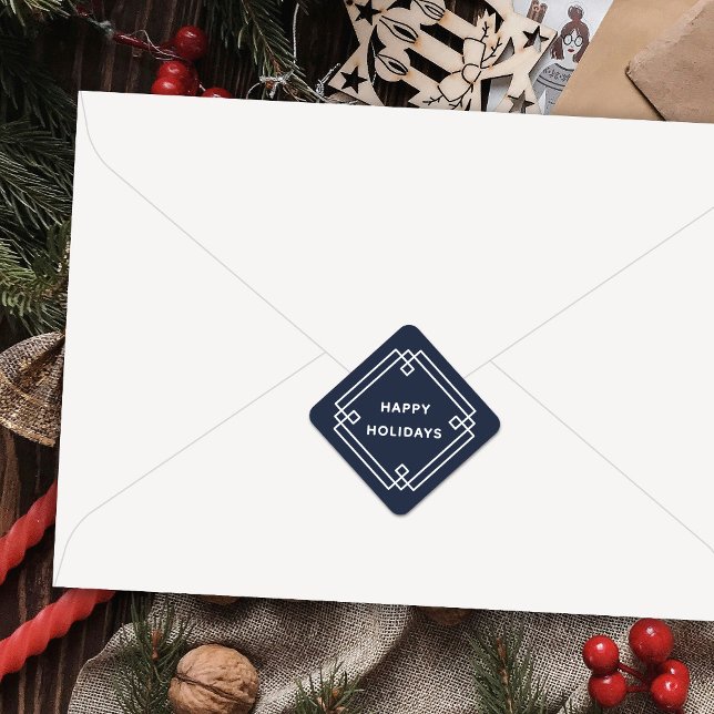Adesivo Quadrado Elegant Deco Frame Happy Holidays Diagonal Sticker (Criador carregado)