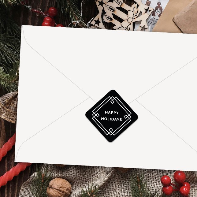 Adesivo Quadrado Elegant Deco Frame Happy Holidays Diagonal Sticker (Criador carregado)