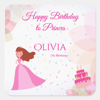 Adesivo Quadrado Elegant Disney princess birthday