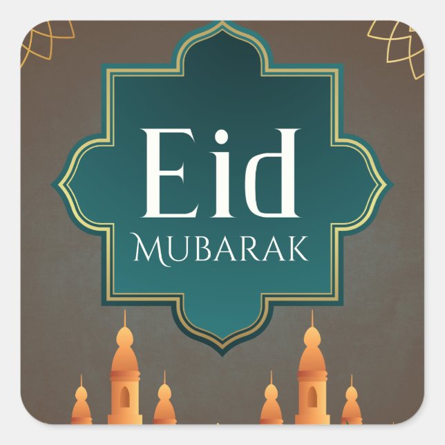 Adesivo Quadrado Elegant Eid Mubarak Mosque Skyline Art (Frente)