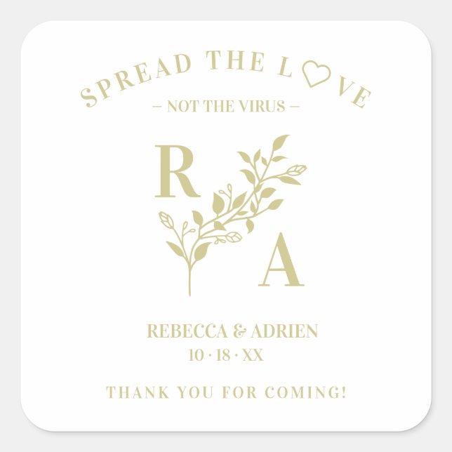 Adesivo Quadrado Elegant Floral Pandemic Wedding Sanitizer Hand Gel (Frente)