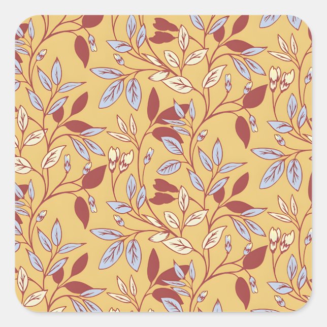 Adesivo Quadrado Elegant Floral Pattern with Red and Blue Leaves (Frente)