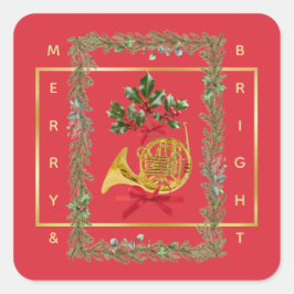 Adesivo Quadrado Elegant French Horn Christmas Cherry Red