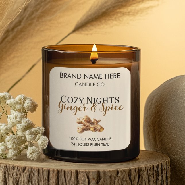 Adesivo Quadrado Elegant Ginger & Spice Christmas Candle Labels (Criador carregado)
