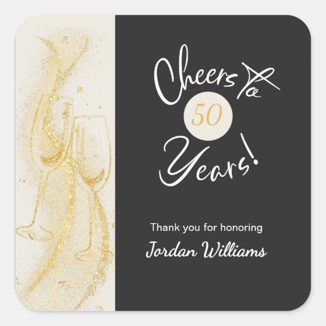 Adesivo Quadrado Elegant Gold Grey Cheers to 50 Years Birthday (Frente)