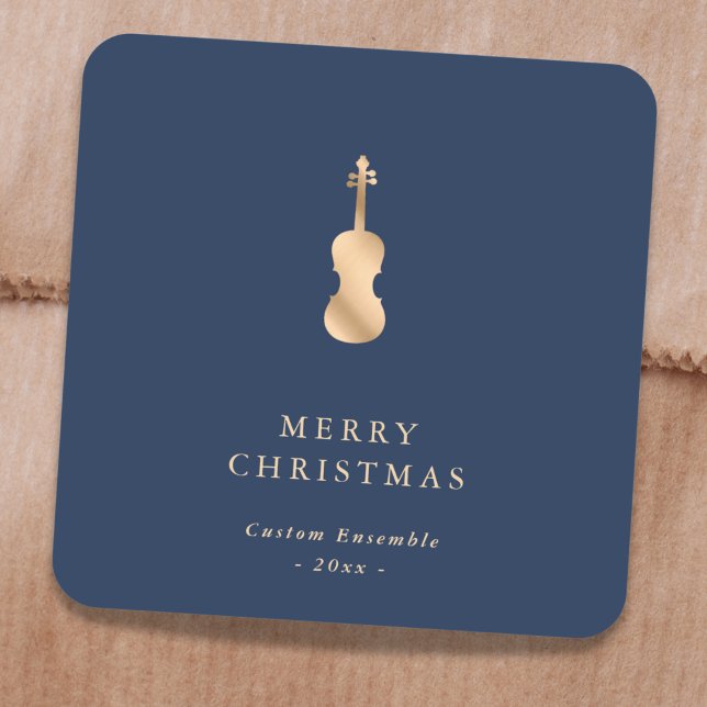 Adesivo Quadrado Elegant Gold Music Violin Christmas Blue (Criador carregado)