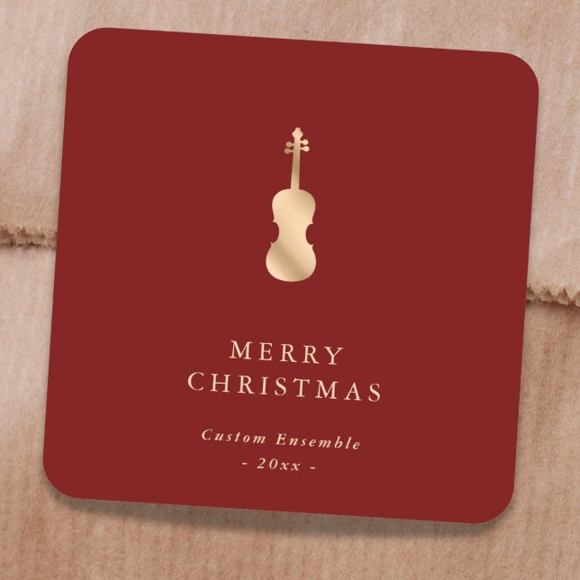 Adesivo Quadrado Elegant Gold Music Violin Christmas Red (Criador carregado)