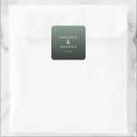 Adesivo Quadrado Elegant Green Gratitude Card<br><div class="desc">This elegant wedding sticker features a minimalist design with a soothing gradient background transitioning from light to dark green. The layout is clean and centered, showcasing the names in a stylish serif font, accompanied by a simple "thank you" message below. Its modern aesthetic conveys gratitude and sophistication, making it perfect...</div>