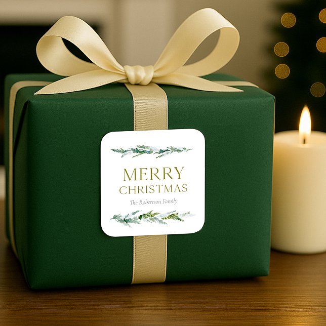 Adesivo Quadrado Elegant Greenery Merry Christmas (Criador carregado)