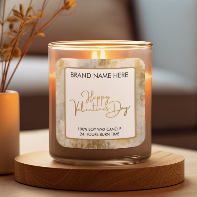 Adesivo Quadrado Elegant Happy Valentine’s Day Candle Label (Criador carregado)