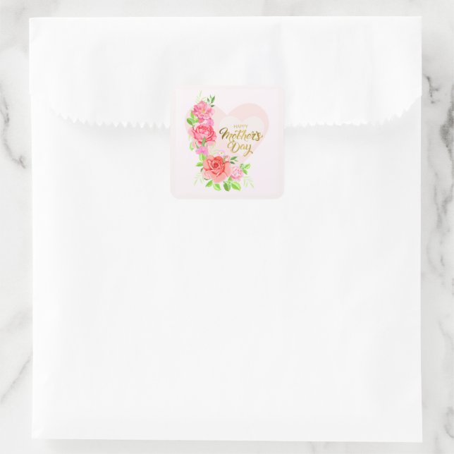 Adesivo Quadrado Elegant Heart Happy Mother’s Day – Rose Floral (Bolsa)
