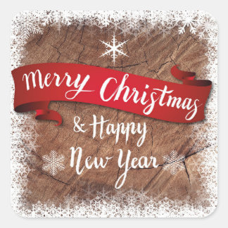 Adesivo Quadrado Elegant Merry Christmas Script White Snowflakes