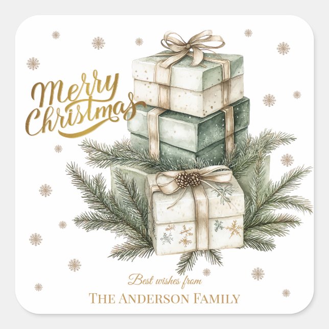 Adesivo Quadrado Elegant Merry Christmas Sticker with Fireplace and (Frente)