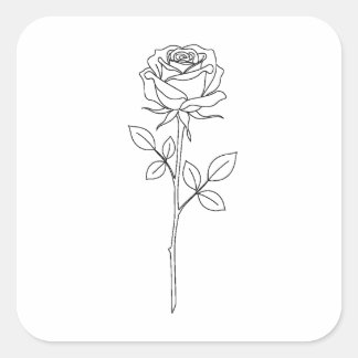 Adesivo Quadrado Elegant Minimal Line Art Rose