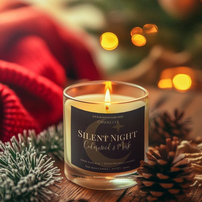 Adesivo Quadrado Elegant Moon & Stars Custom Holiday Candle Label (Criador carregado)