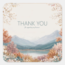 Adesivo Quadrado Elegant Mountain Lake Blossom Gold Frame Landscape