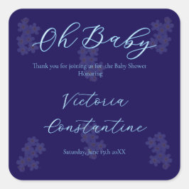 Adesivo Quadrado Elegant Navy Blue Oh Baby Script Floral 
