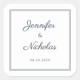 Adesivo Quadrado Elegant Navy Blue Script Wedding