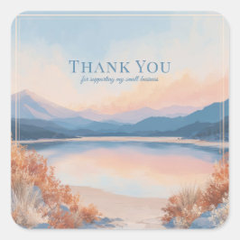 Adesivo Quadrado Elegant Peach Blue Mountain Lake Landscape