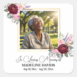 Adesivo Quadrado Elegant Peonies Photo Funeral