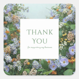 Adesivo Quadrado Elegant Periwinkle Blue Peach Wildflower Meadow