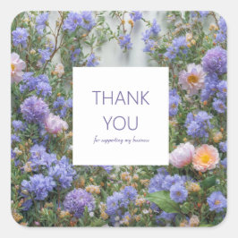 Adesivo Quadrado Elegant Periwinkle Pink Peach Wildflower Meadow